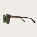 The REVELER Forever Havanas Camo features a sleek geometric dark brown tortoise frame with green camo lenses. Composed of durable Italian Mazzucchelli bio-acetate with hand-finished natural ebony temples and tortoise acetate tips. Bio-acetate is made from